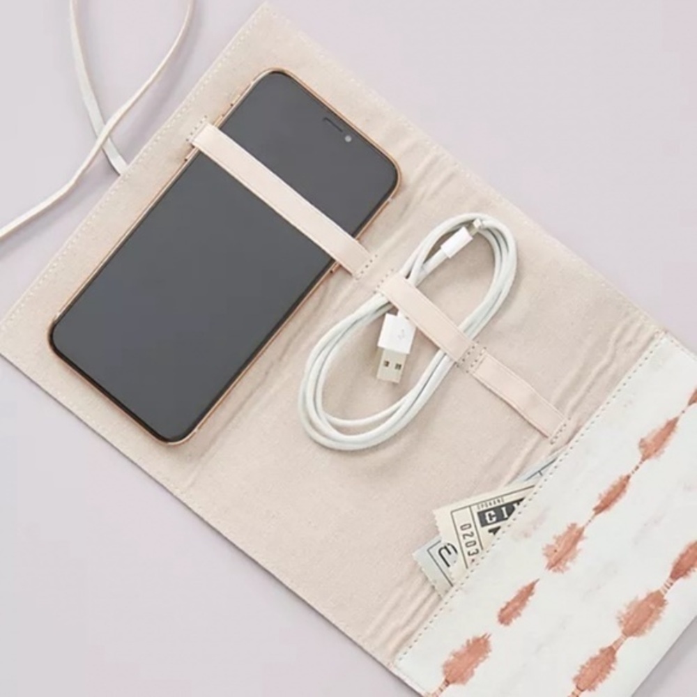 Anthropologie Shibori-Dyed Leather Roll-Up Tech Pouch